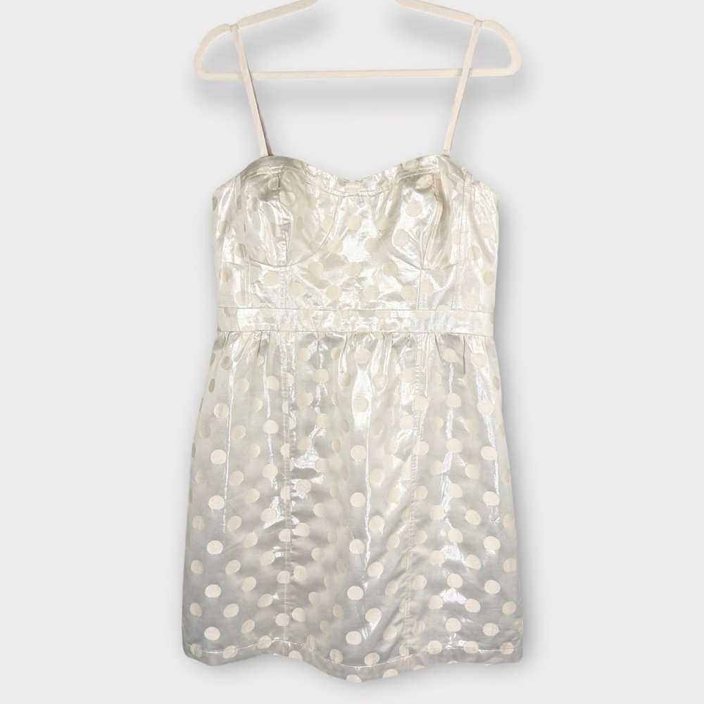 American Eagle Metallic Cream Colored & Polka Dots Mini Dress 12 Occasion NWT